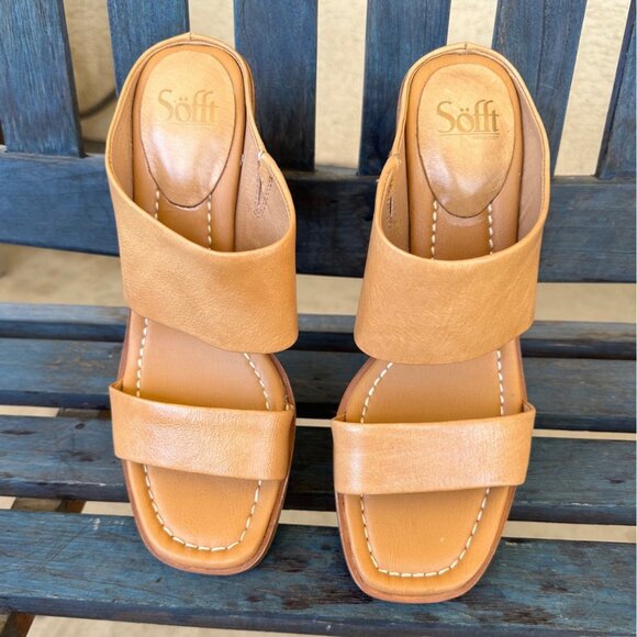 Söfft Sheila Women’s Slide Sandal  Size 11M Caramel Leather Comfort Stacked Heel - Picture 2 of 10